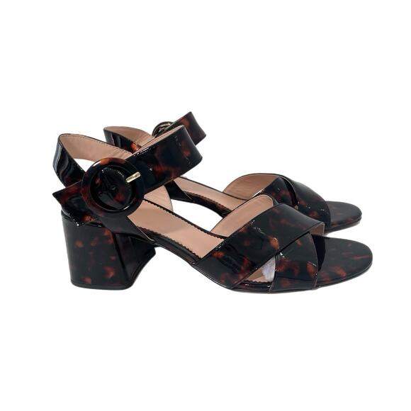 J.Crew Tortoise Penny sandals J8227 patent leather block heel buckles size 9.5 - Picture 1 of 10